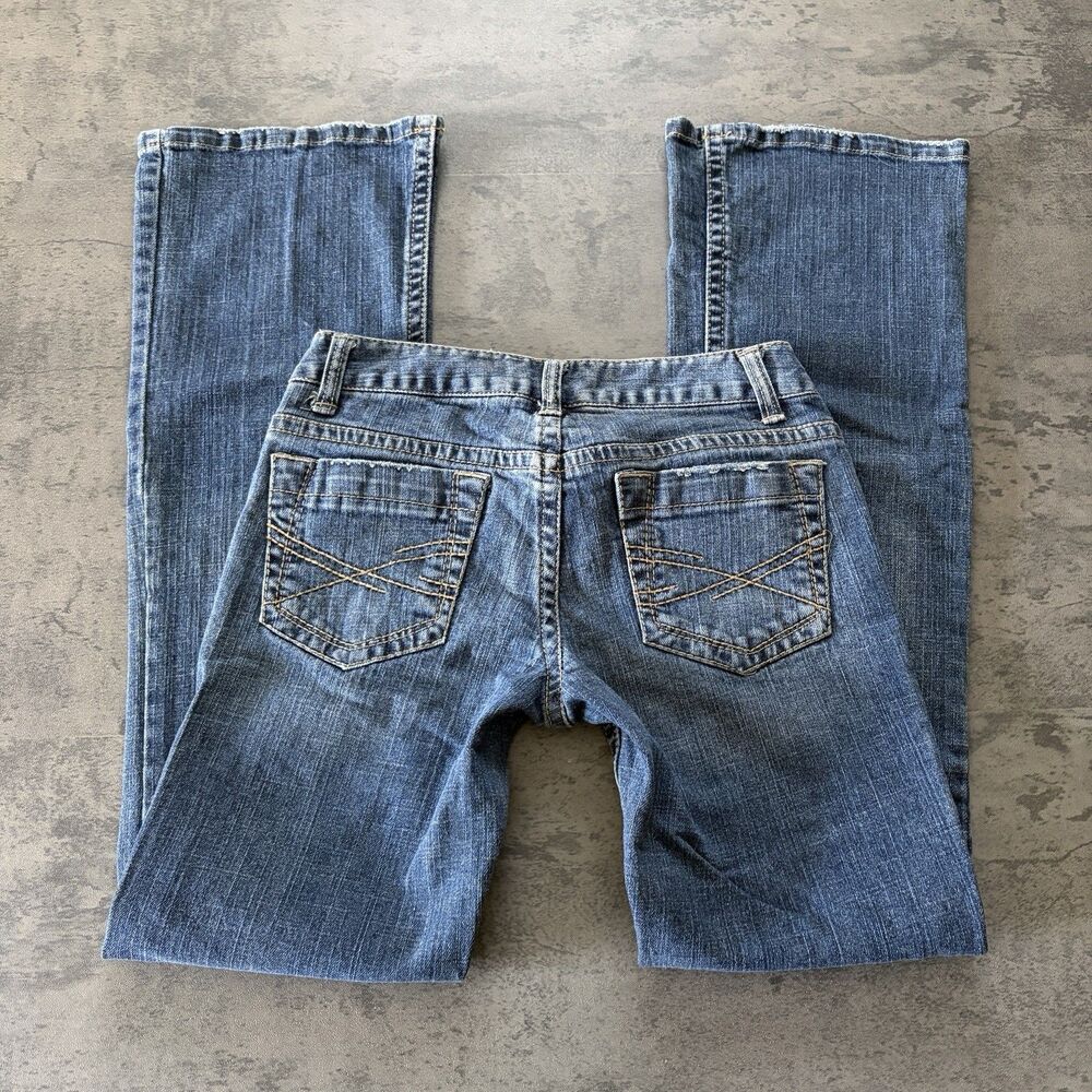 Y2K VTG Aeropostale Hailey Flare Embroidered Jeans Sz 0 Blue Low Rise Waist 36''